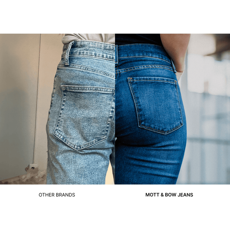 Women wearing Medium/Dark Blue Mid Rise Slim Straight Ridge Jeans