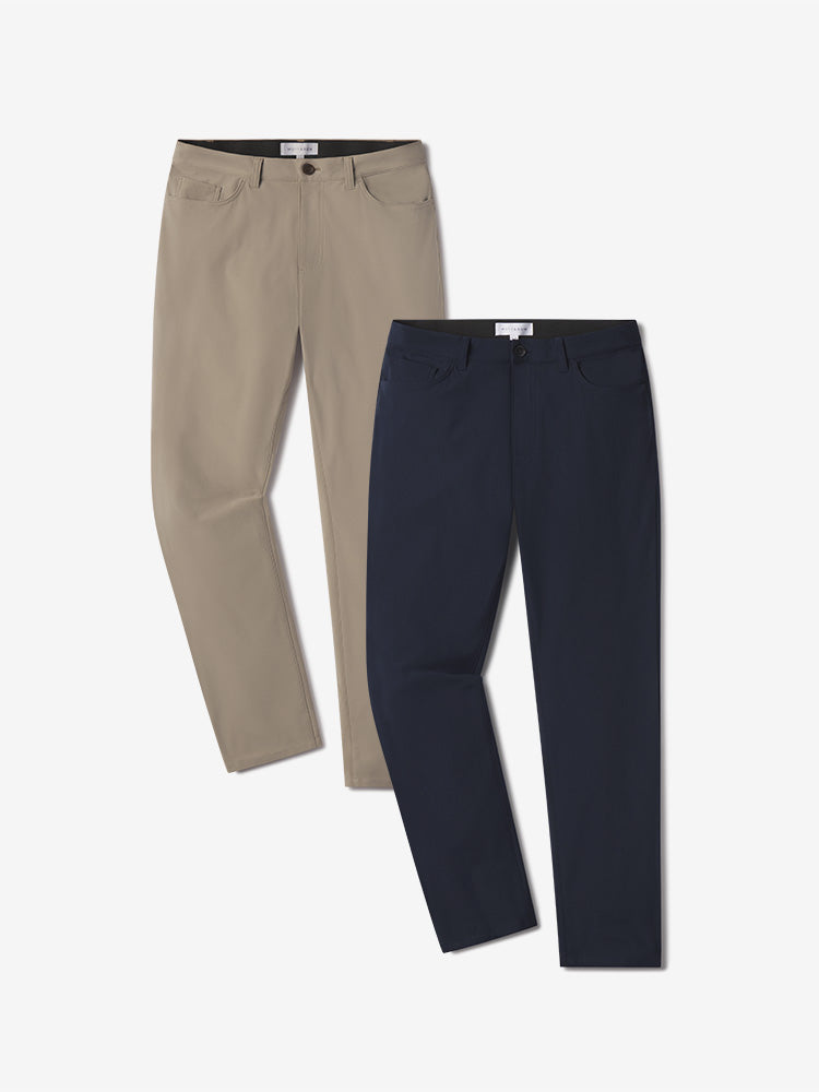 Men wearing Navy/Khaki 5 Pocket Travel Pants 2-Pack
