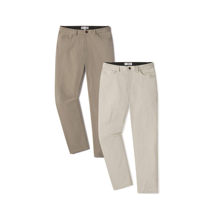 Men wearing Stone/Khaki 5 Pocket Travel Pants 2-Pack