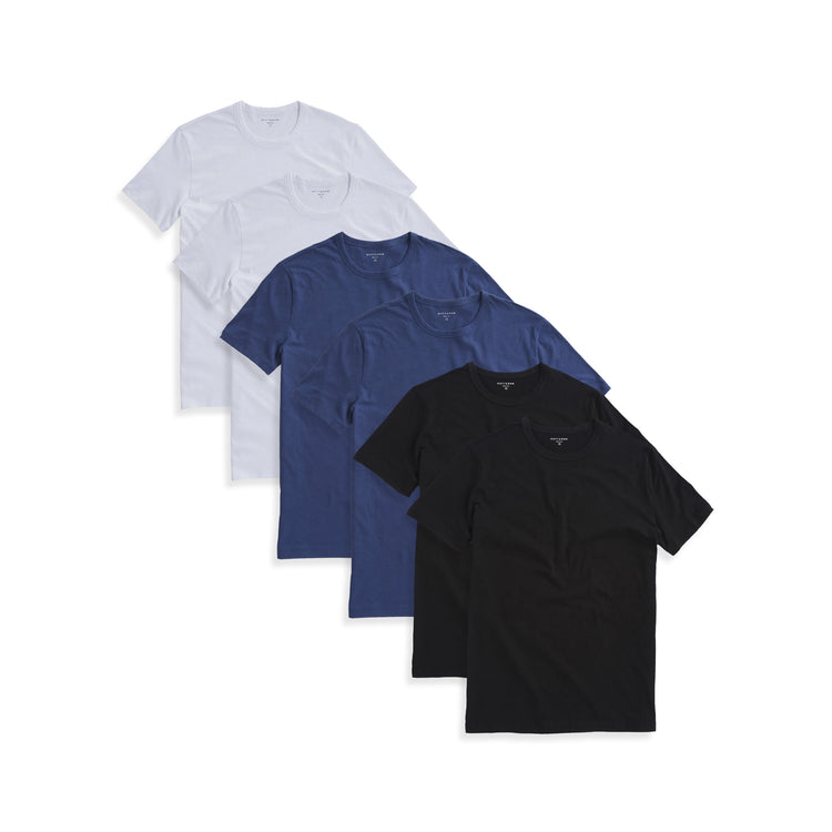 wearing 2 Black/2 White/2 Baltic Blue Classic Crew Driggs 6-Pack