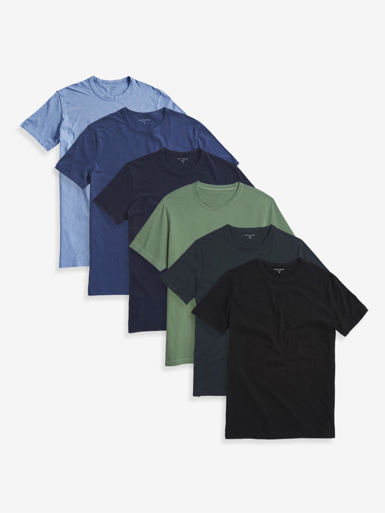wearing Navy/Baltic Blue/California Blue/Heather Gray/Olive/Pine Classic Crew Driggs 6-Pack