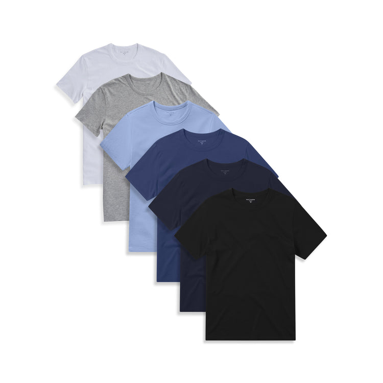 Men wearing Black/Heather Gray/White/California Blue/Baltic Blue/Navy Classic Crew Driggs 6-Pack
