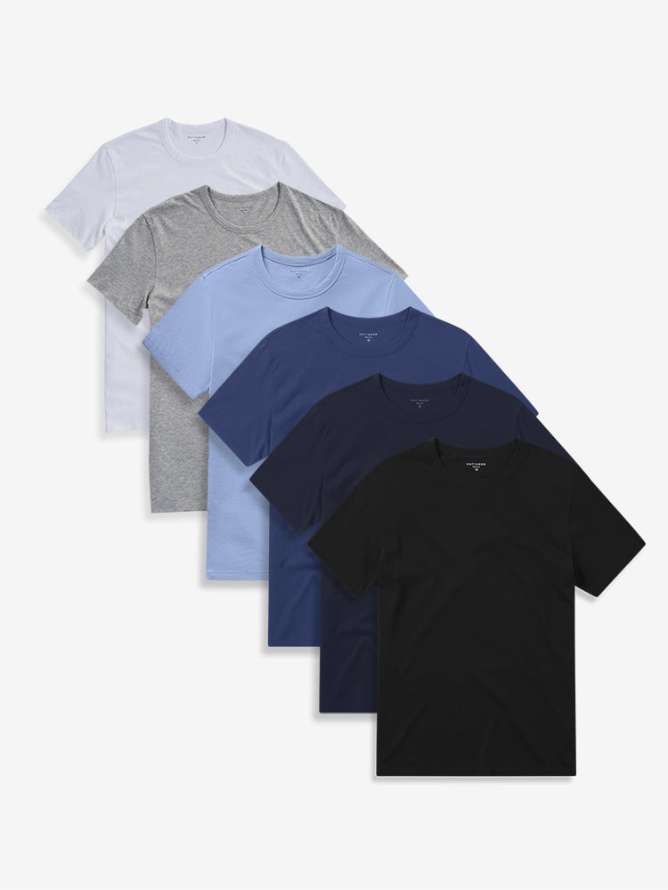 Men wearing Black/Heather Gray/White/California Blue/Baltic Blue/Navy Classic Crew Driggs 6-Pack