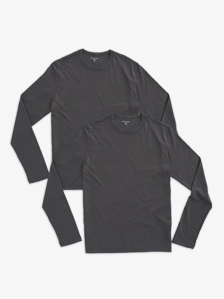 wearing Dark Gray Long Sleeve Crew Tee Driggs 2-Pack
