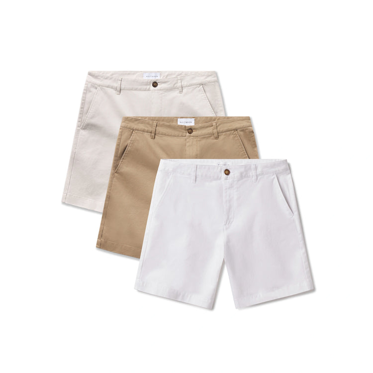 Men wearing White/Khaki/Beige Stretch Chino Short 3-Pack