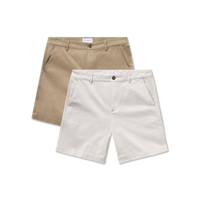 Men wearing Khaki/Sand Stretch Chino Short 2-Pack