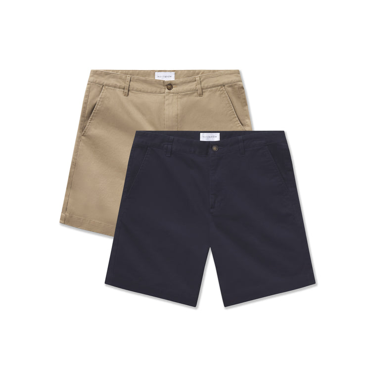 Men wearing Navy/Khaki Stretch Chino Short 2-Pack