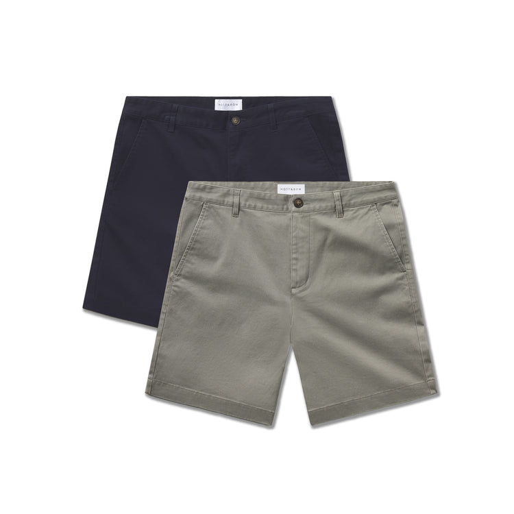 Men wearing Navy/Light Sage Stretch Chino Short 2-Pack
