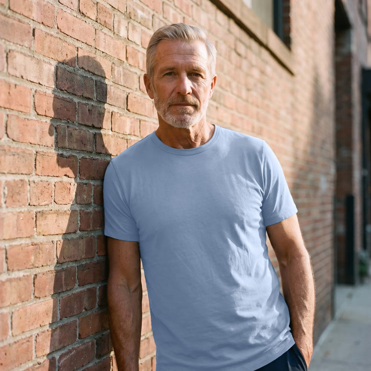 Men wearing California Blue Classic Crew Driggs Tee