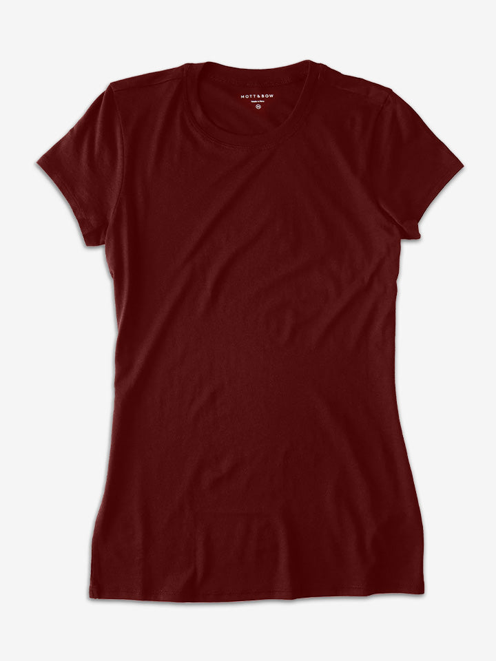 wearing Crimson Fitted Crew Marcy Tee