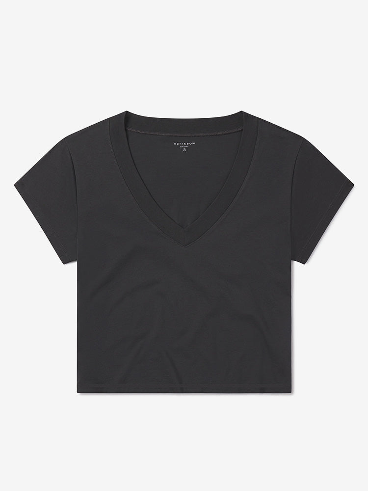 Women wearing Vintage Gray Everyday Cotton Deep V-Neck Tee
