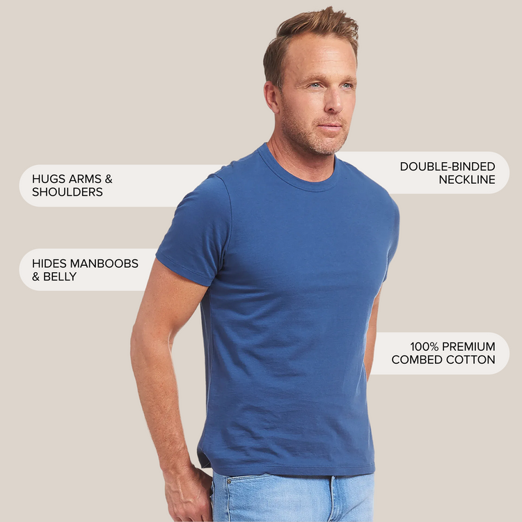 Men wearing Azul báltico Classic Crew Driggs Tee