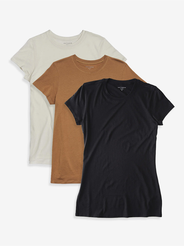 Women wearing Vintage White/Cardamom/Black Fitted Crew Marcy 3-Pack