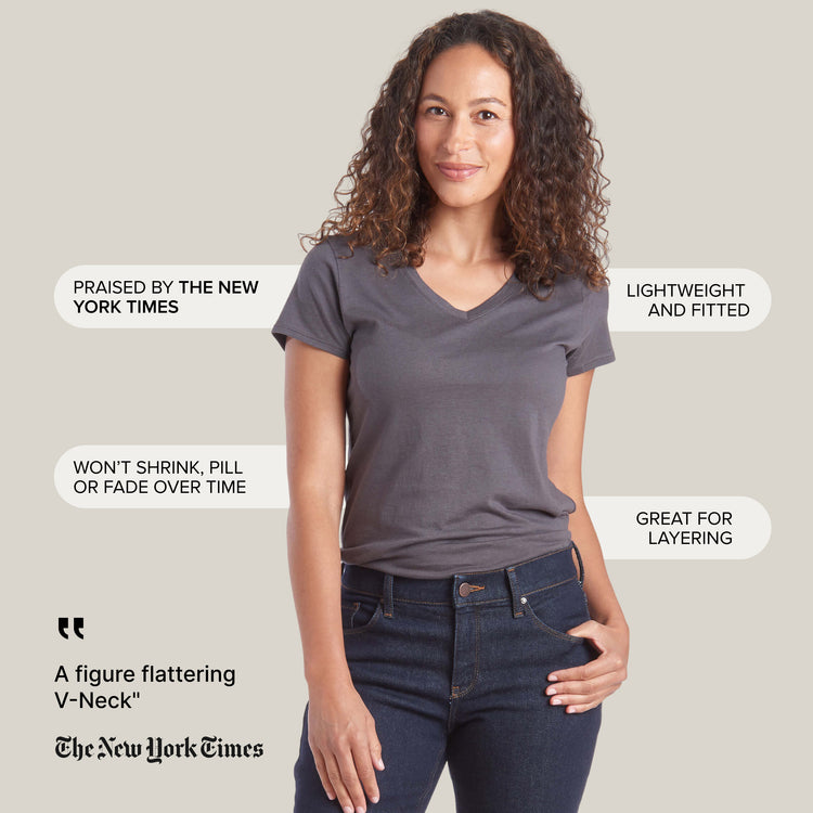 Women wearing Noche gris Fitted V-Neck Marcy Tee