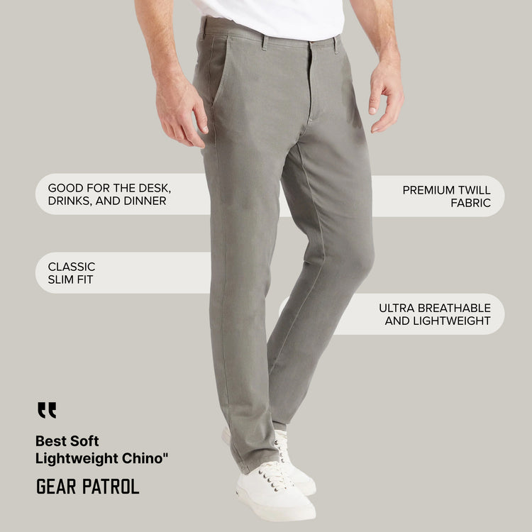 Men wearing Light Gray Everyday Comfort Slim Chino Pants