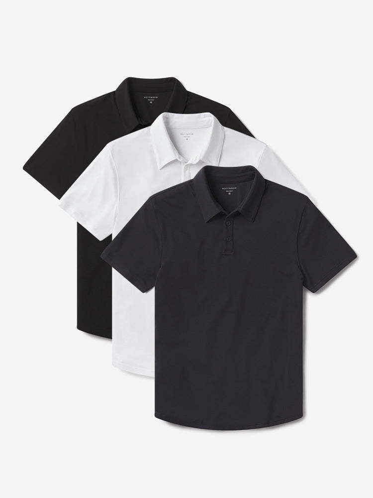 Men wearing Black/Navy/White Luxe Performance Polo 3-Pack