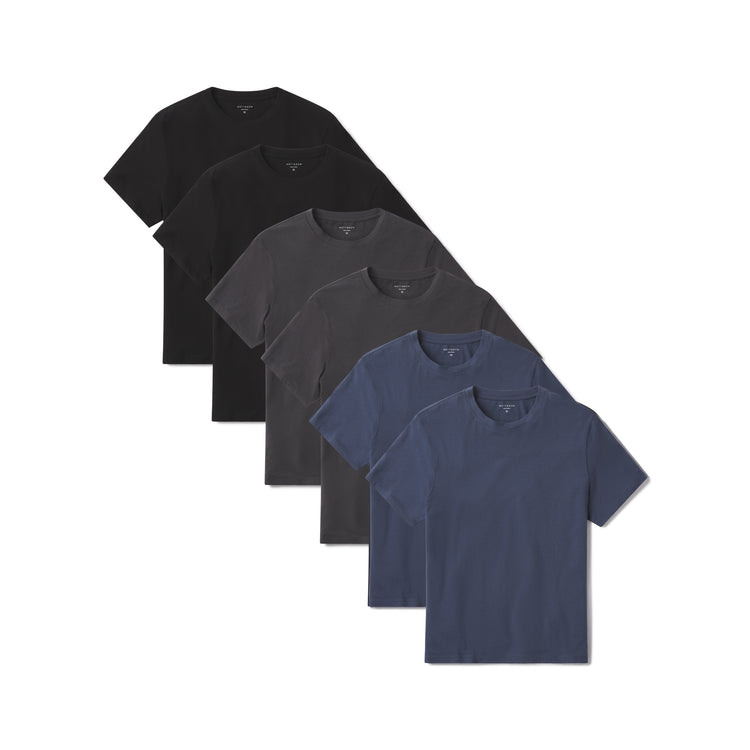 Men wearing Graphite Blue/Black/Dark Gray Luxe Stretch Tee 6-Pack