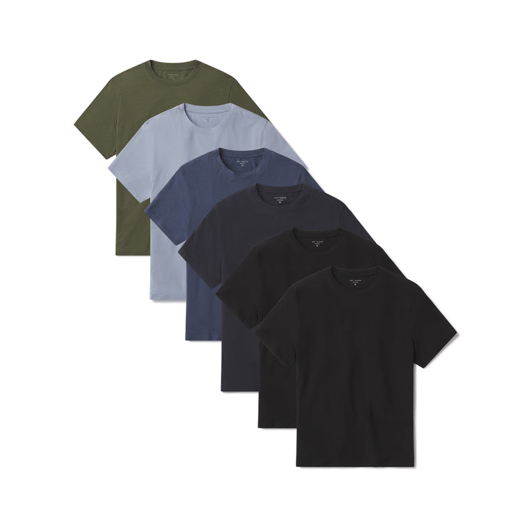 Men wearing California Blue/Graphite Blue/Navy/Dark Olive/Black/Black Luxe Stretch Tee 6-Pack
