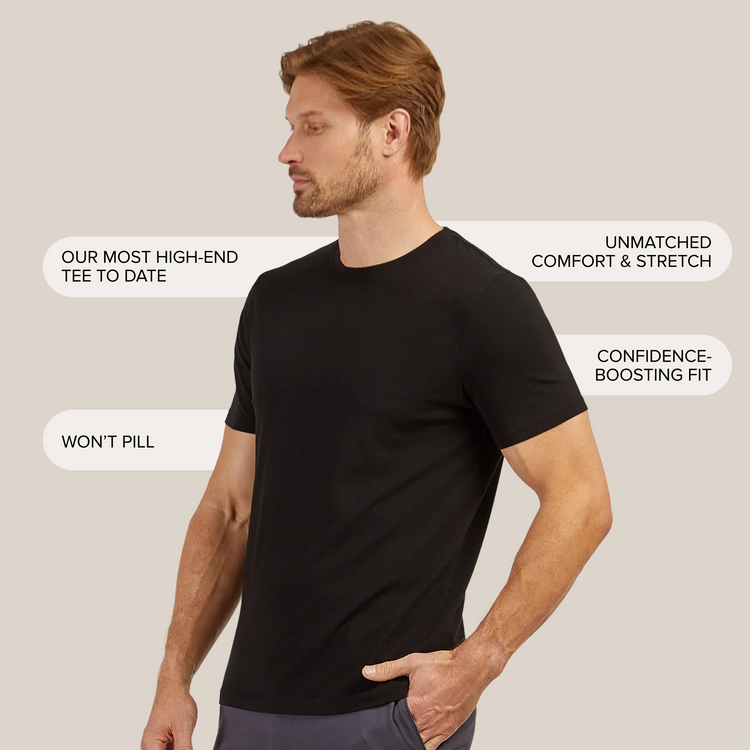 Men wearing Black Luxe Stretch Tee