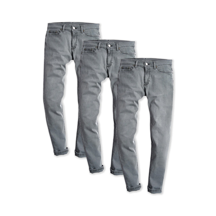 wearing Light Gray Slim Stone 3-Pack Jeans