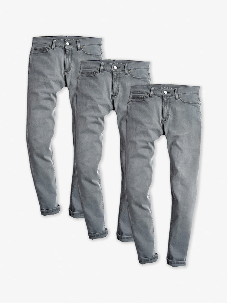 wearing Light Gray Slim Stone 3-Pack Jeans