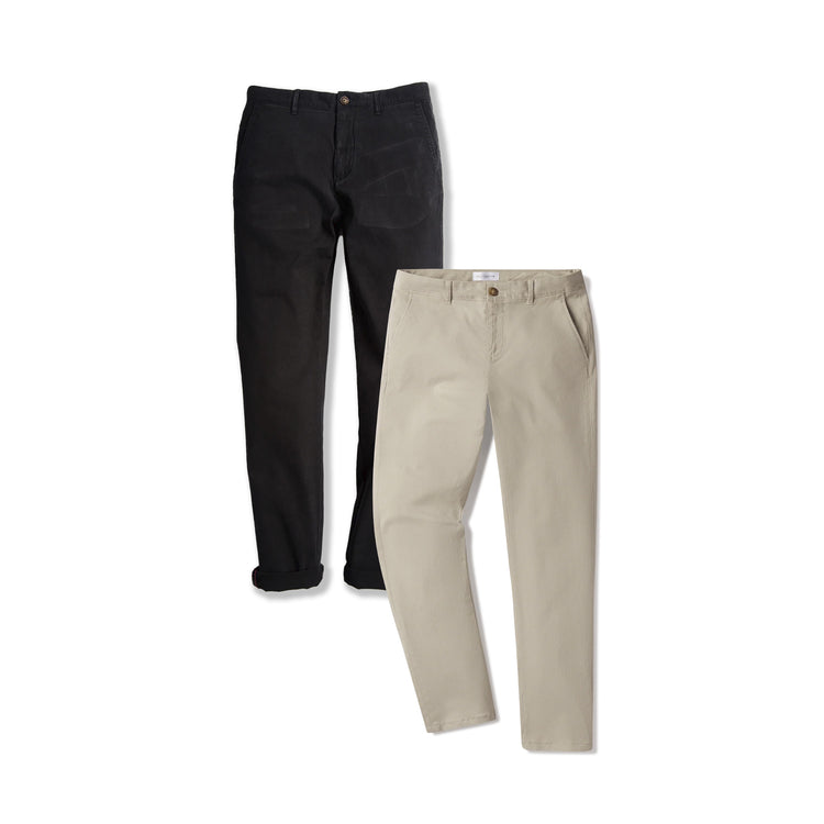Men wearing Ecru/Black Everyday Comfort Slim Chino Pants 2-Pack