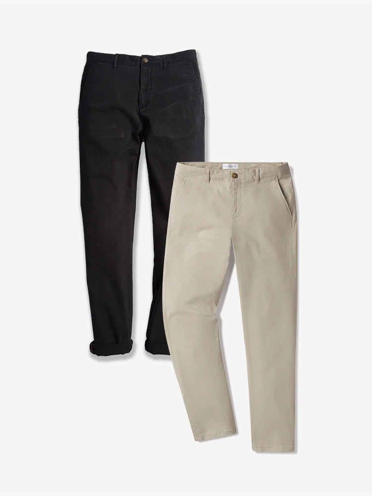 Men wearing Ecru/Black Everyday Comfort Slim Chino Pants 2-Pack