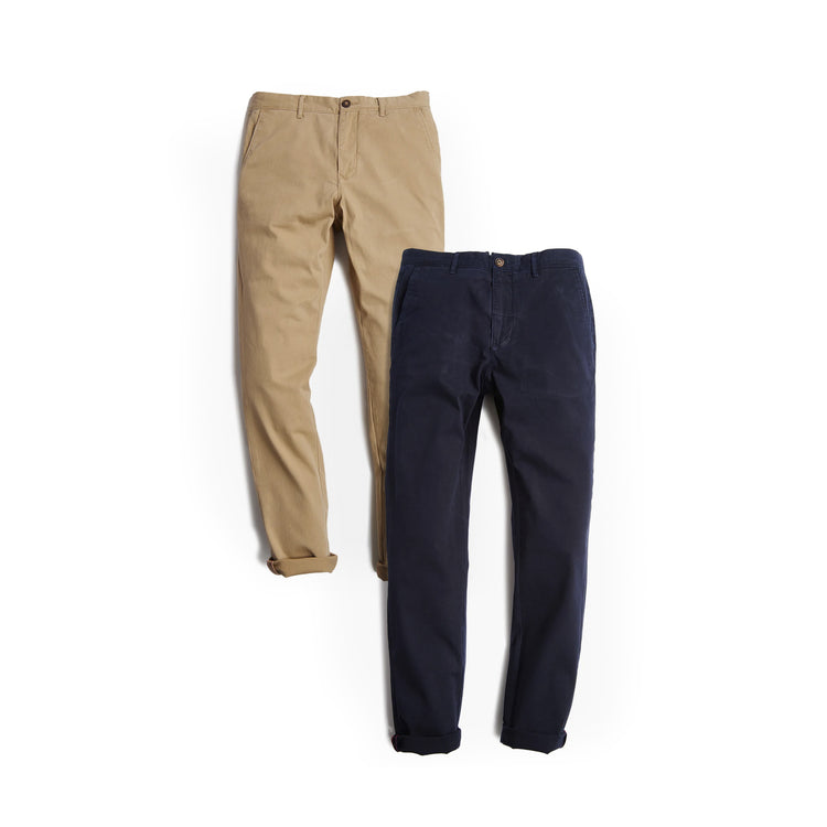 Men wearing Navy/Khaki Everyday Comfort Slim Chino Pants 2-Pack