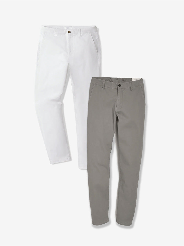 Men wearing Light Gray/White Everyday Comfort Slim Chino Pants 2-Pack
