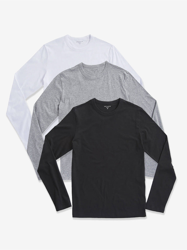 Men wearing Black/Heather Gray/White Long Sleeve Crew Tee Driggs 3-Pack