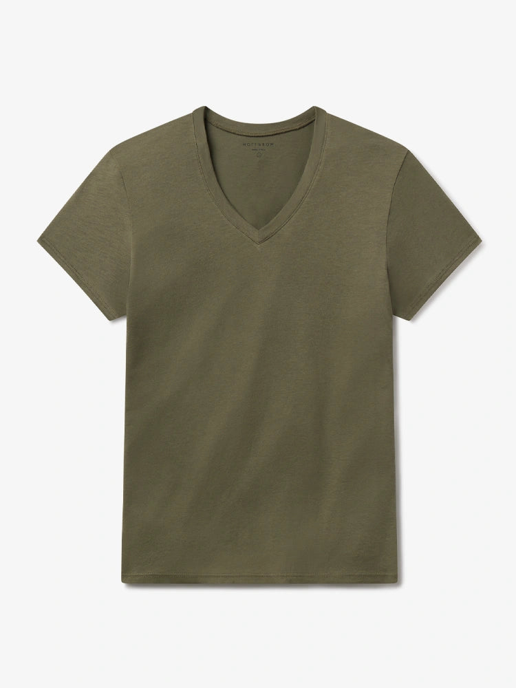 Women wearing Military Green Relaxed V-Neck Marcy Tee