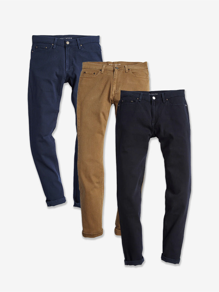 Men wearing Khaki/Blue/Navy Slim Mercer Jeans 3-Pack