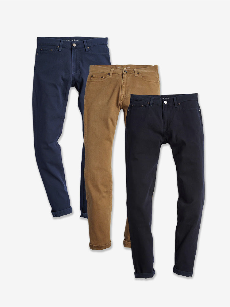 Men wearing Khaki/Blue/Navy Slim Mercer Jeans 3-Pack