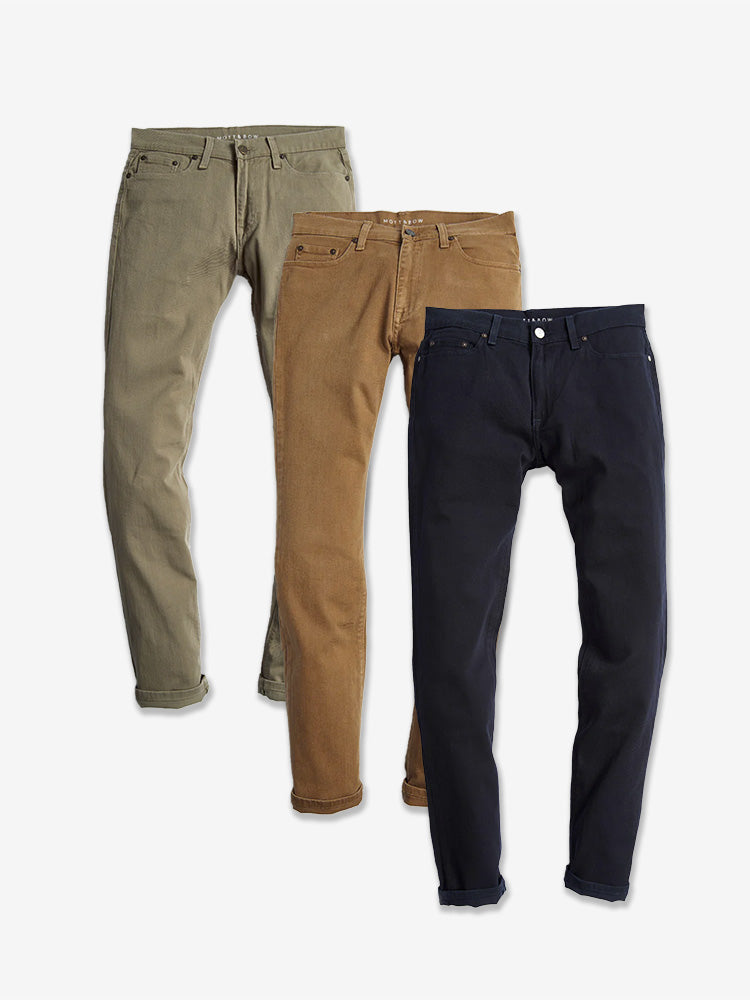 Men wearing Olive/Khaki/Navy Straight Mercer Jeans 3-Pack