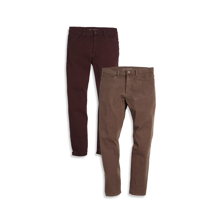 Men wearing Clay/Burgundy Slim Mercer Jeans 2-Pack