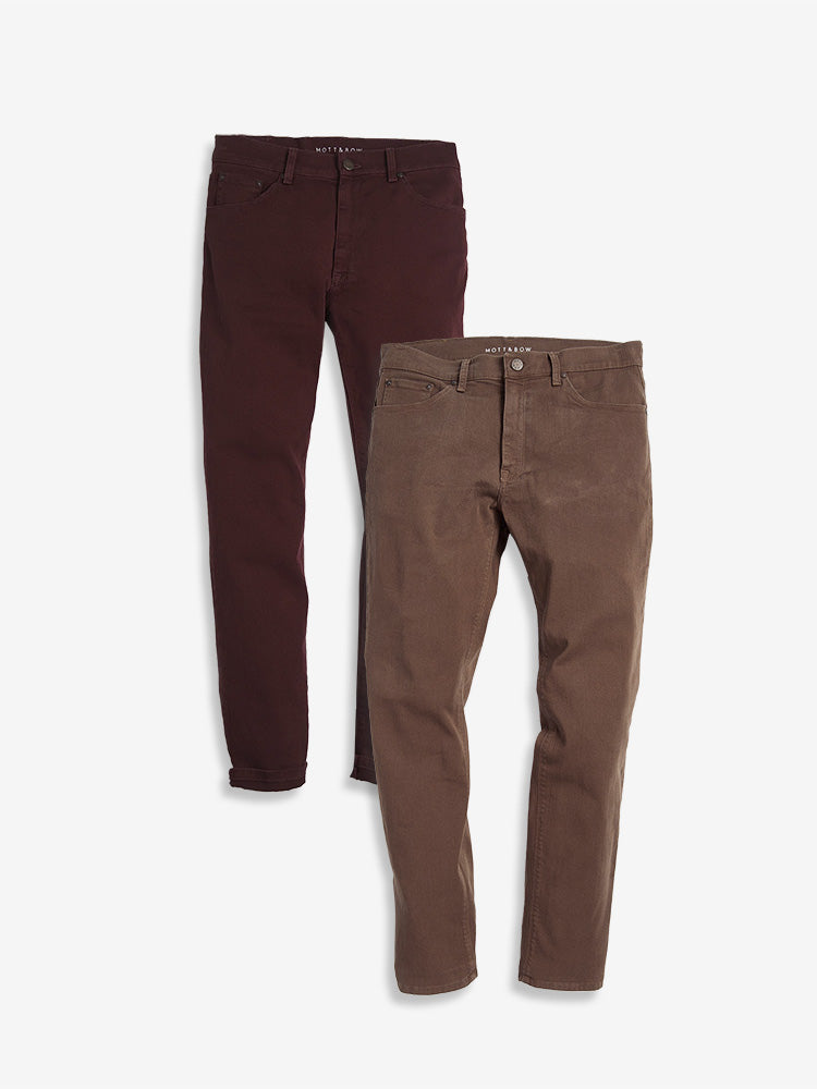 Men wearing Clay/Burgundy Slim Mercer Jeans 2-Pack