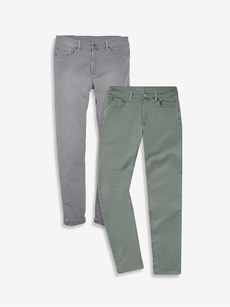 Men wearing Light Gray/Sage Slim Twill Stretch Jeans 2-Pack