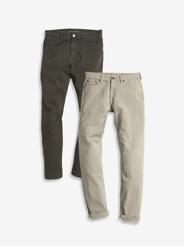 Men wearing Light Khaki/Military Green Slim Mercer Jeans 2-Pack