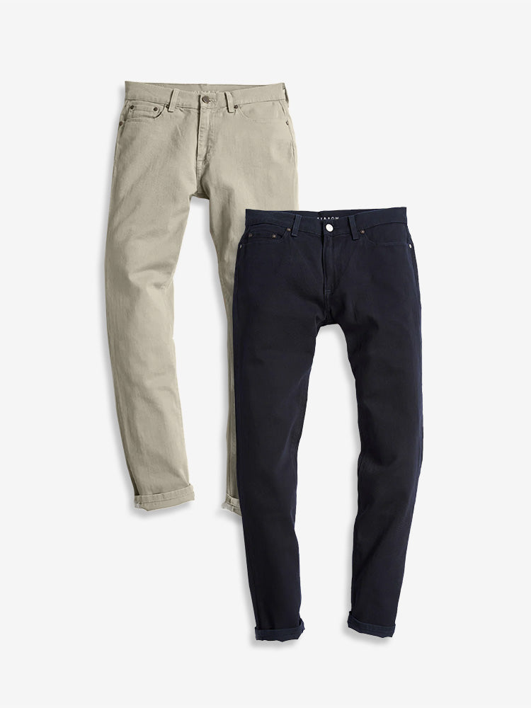 Men wearing Navy/Light Khaki Slim Mercer Jeans 2-Pack