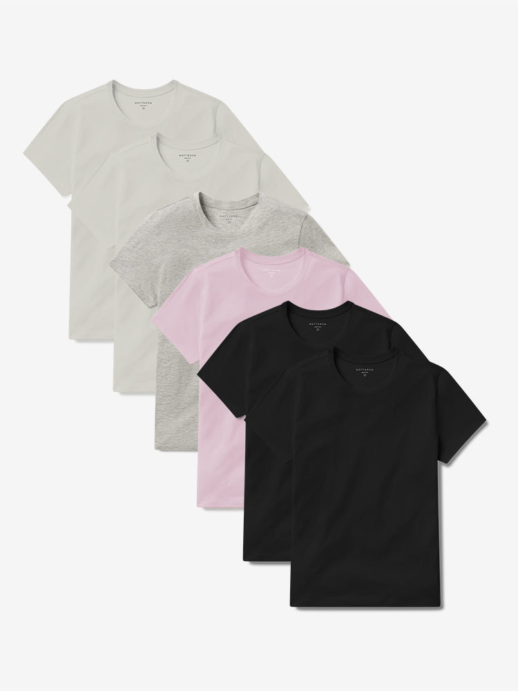 Women wearing Vintage White/Black/Heather Gray/Rose Pink Fitted Crew Marcy 6-Pack