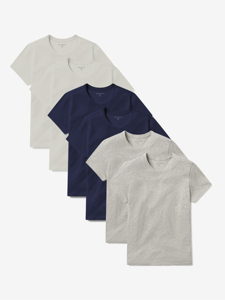 Women wearing Vintage White/Navy/Heather Gray Fitted Crew Marcy 6-Pack