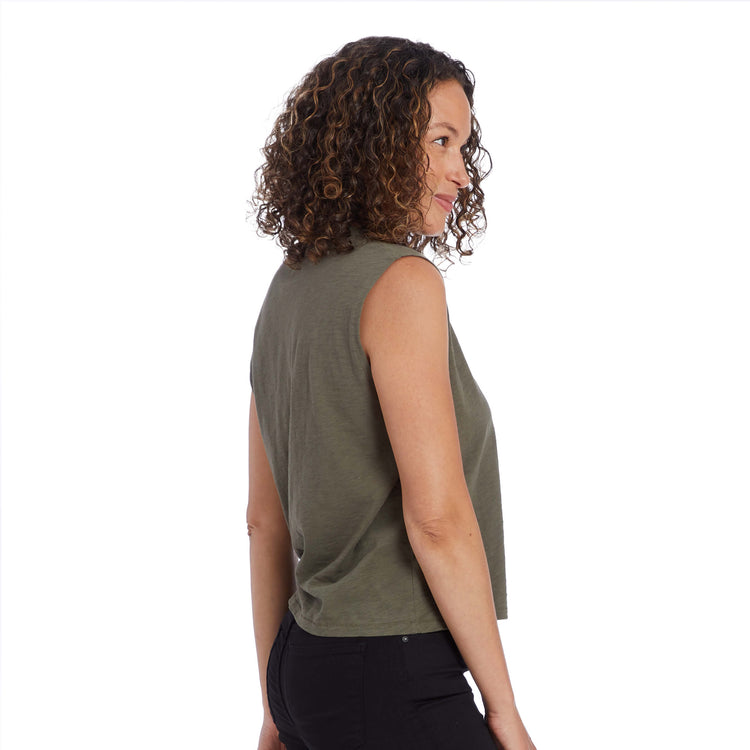 Women wearing Vert Militaire Relaxed Slub Tank