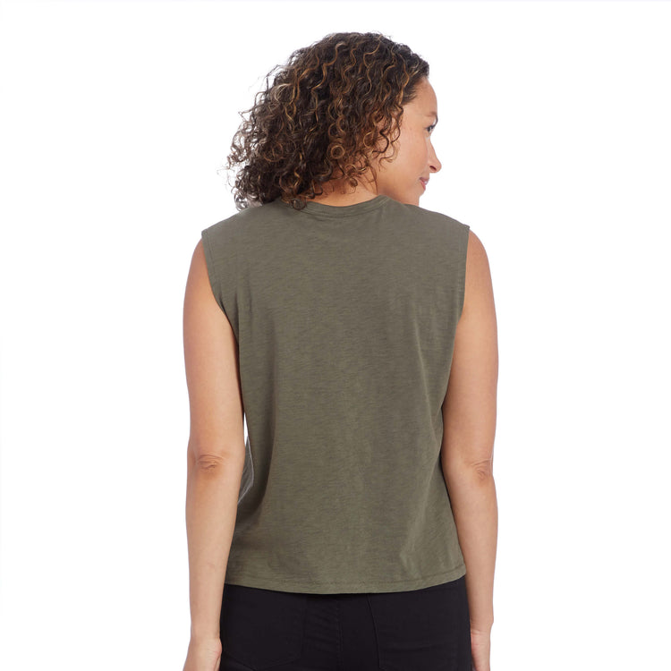 Women wearing Vert Militaire Relaxed Slub Tank