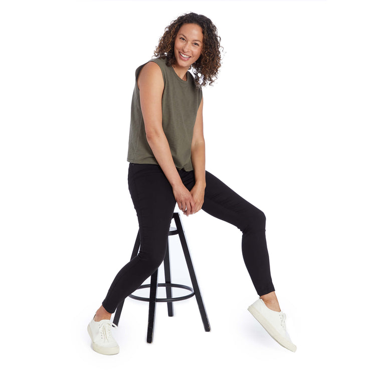 Women wearing Vert Militaire Relaxed Slub Tank