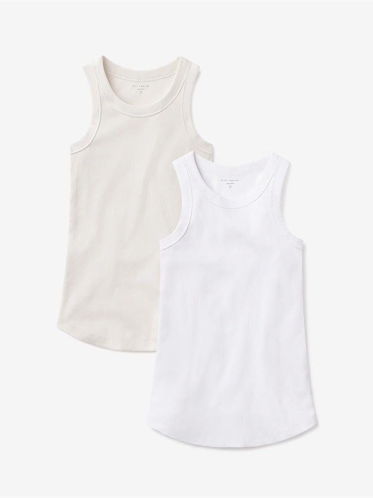 Women wearing White/Pearl White Rib Tank Tee 2-Pack