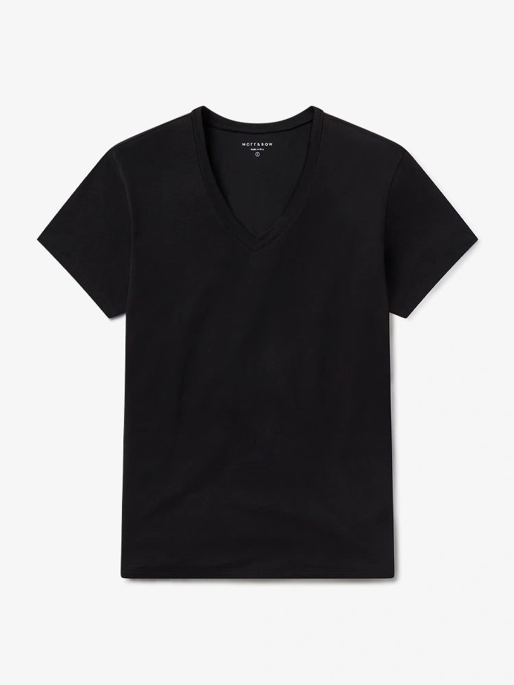 Women wearing Black Relaxed V-Neck Marcy Tee
