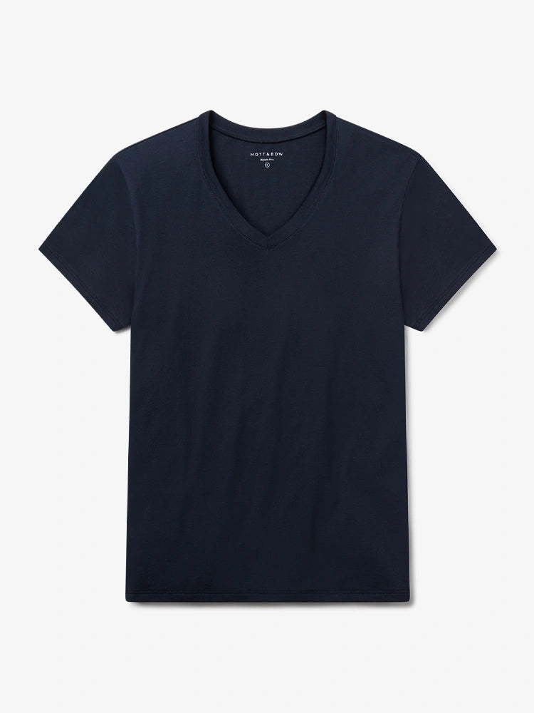 Women wearing Navy Relaxed V-Neck Marcy Tee
