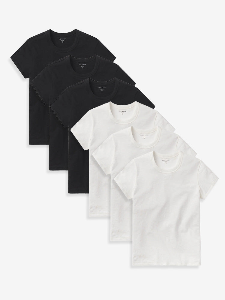 Women wearing Black/Bone Classic Crew Slub 6-Pack