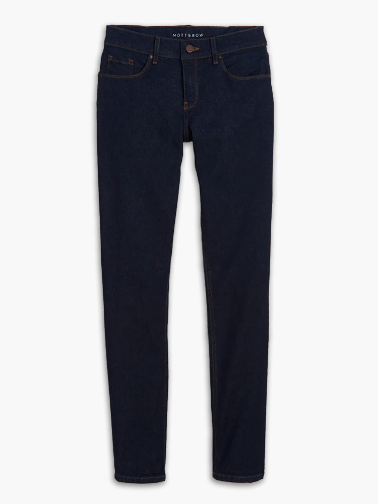 Women wearing Dark Blue Mid Rise Slim Straight Ridge Jeans
