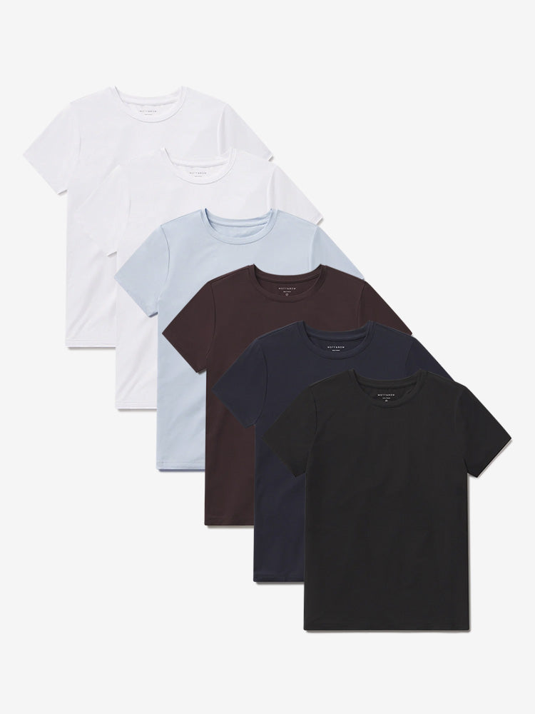 Women wearing White/White/Black/Navy/Espresso/Ice Blue Second Skin Crew Tee 6-Pack